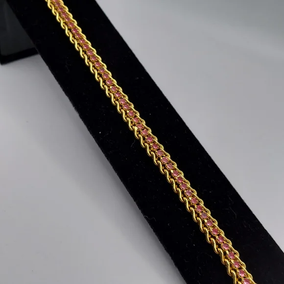 Vintage Tennis Bracelet w/Pink Rhinestones& Goldtone, GC. - Picture 8 of 9